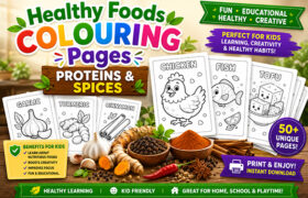 Healthy Foods Colouring Pages – Proteins & Spices